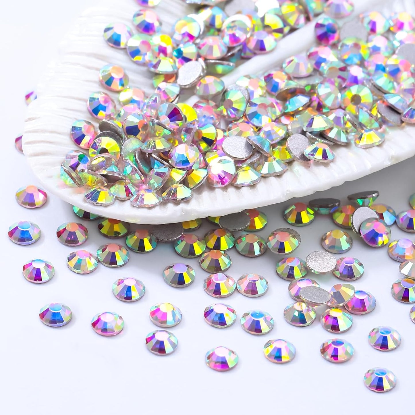 Crystal AB Flatback Rhinestones, Glass Rhinestones for Nail Art and Craft, Glue Fix, Loose Crystal Gemstones(Crystal AB, SS12, 1440pcs, 2.9-3.0mm)