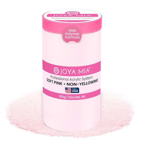 Joya Mia Acrylic Powder for Nails, MMA-Free, Super Adhesion Professional Powder for Flawless & Long-Lasting Nail Enhancements, Easy Application, Vibrant & Stunning Colors - Soft Pink, 32 oz