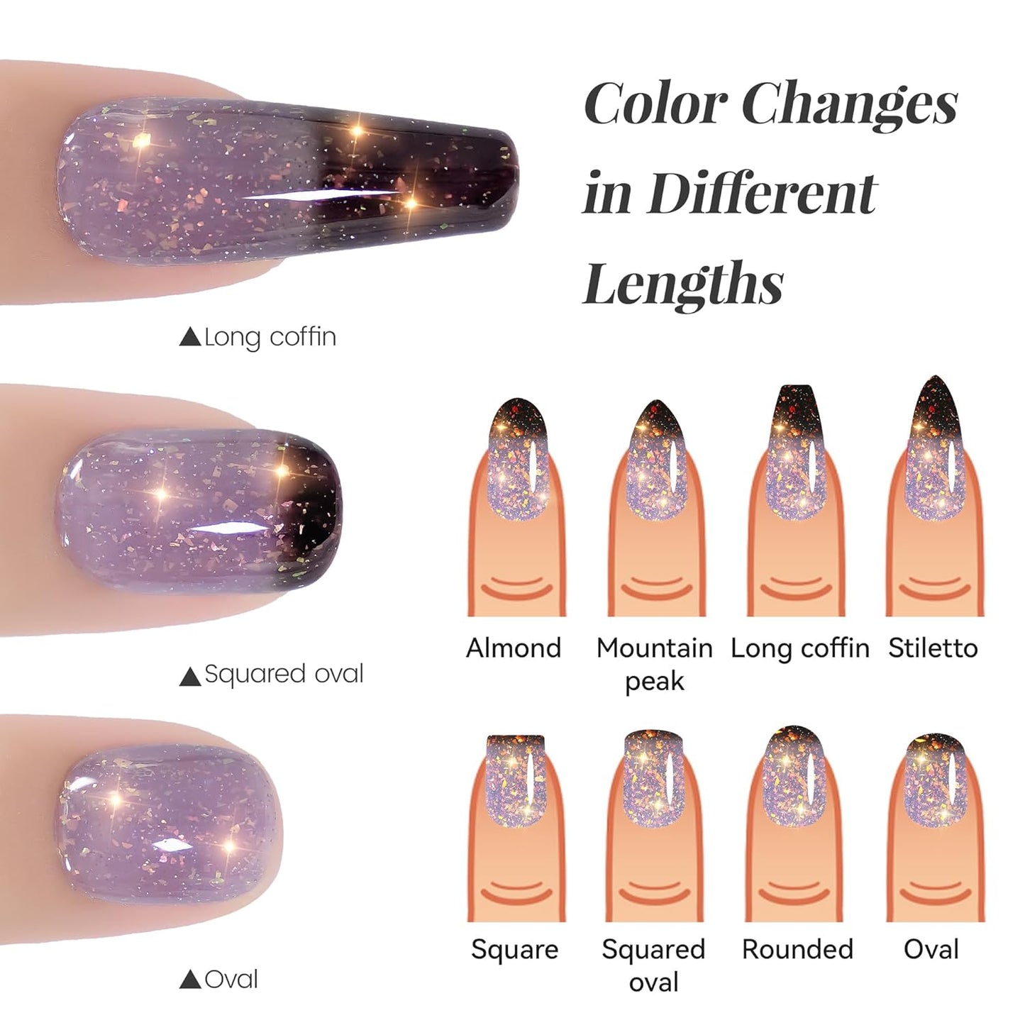 YTD Likomey Color Changing Gel Nail Polish 2 Pcs Set,15ml Grayish Purple to Black Pure Color and Brocade Glitter Kit,Fall Winter Thermal Ombre Change Colors Manicure UV Varnish,2 Pcs 15ml,WB2-05