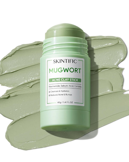 Mugwort Clay Stick Mask for Face, Mud Masks with Centella, Salicylic Acid, Gentle Exfoliation, Vegan Korean Skincare Wash-Off Facial Mask for Sensitive Skin