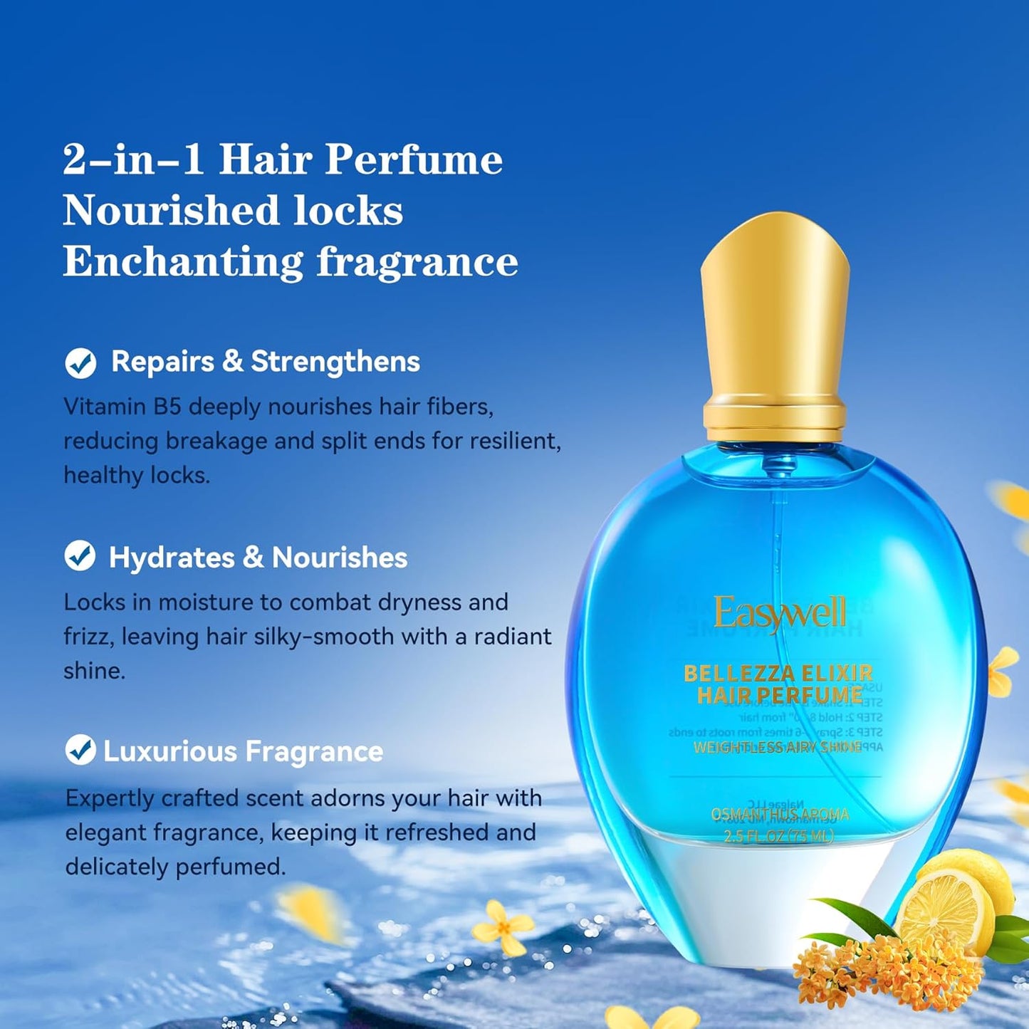 Leave In Conditioner Spray, Hair Perfume for Women, Hair Spray with Vitamin B5, Moisturizing & Nourishing Damaged Hair, Osmanthus Aroma, 2.5 Fl Oz, Present Edition with 2 Additional Mini Samples