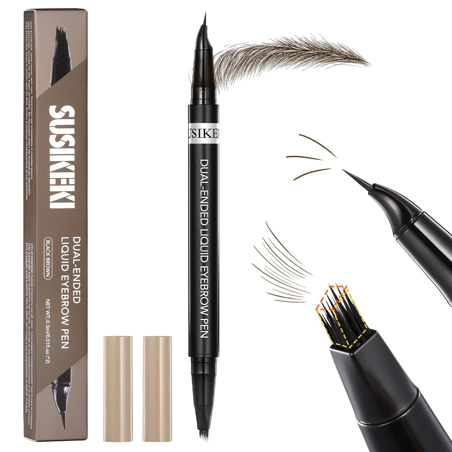 Dual-Ended Microblading Eyebrow Pencil for Women, 2 in 1 Liquid Eyebrow Pencil with Curved Tip and 4D Brow-Fection Microblading Pen, Shaped Fill HairLike Waterproof Lasting Eyebrows 04 Black Brown