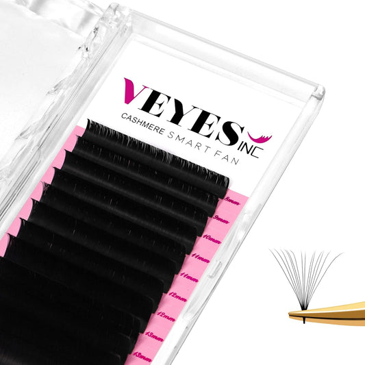 VEYES INC Cashmere Smart Fan Lash Extensions 0.03 0.05 0.07 C/CC/D Curl 8-20mm Mixed & Single Length, Super Matte Black Volume Lashes, Professional Supplies for Lash Techs (0.03 CC 15mm)