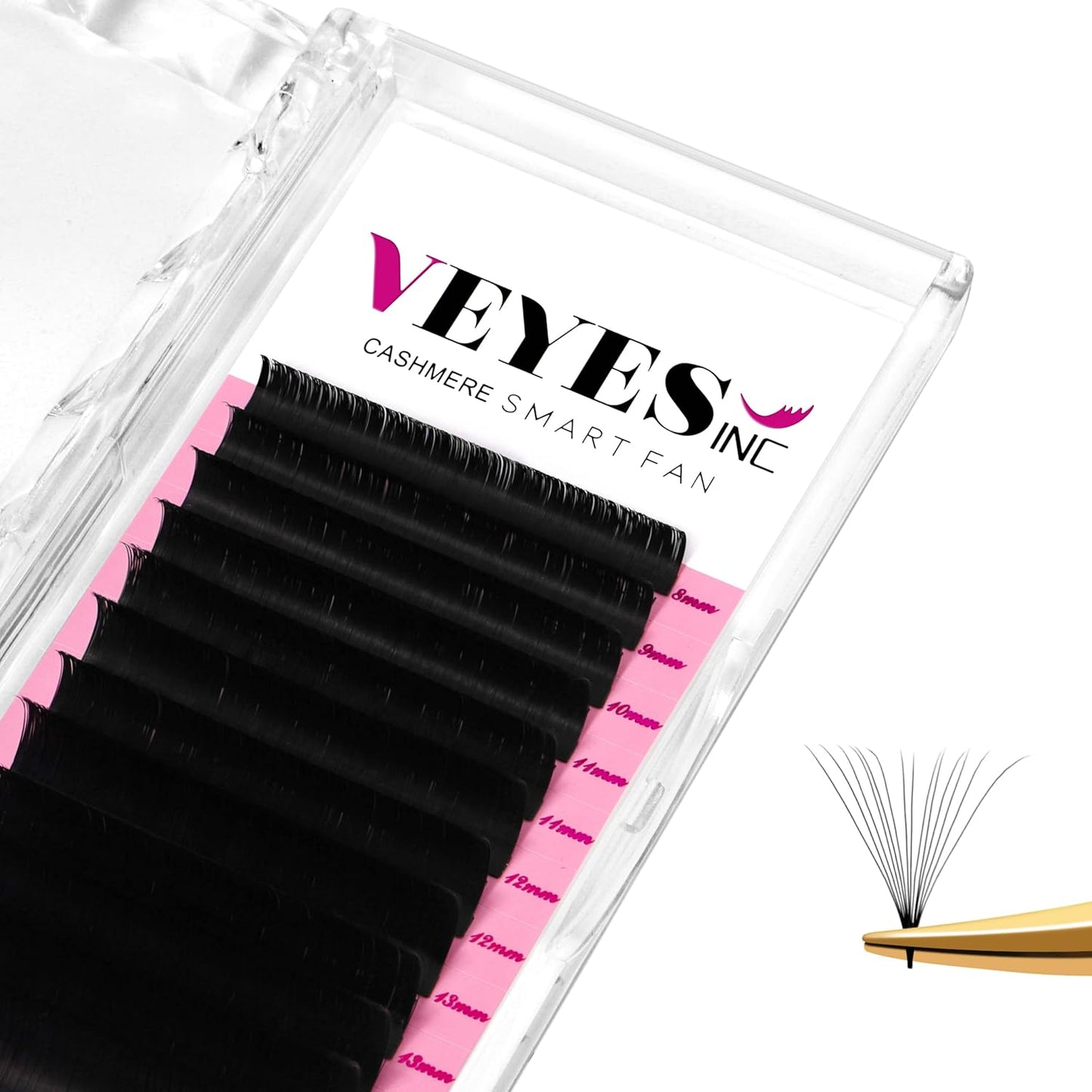VEYES INC Cashmere Smart Fan Lash Extensions 0.03 0.05 0.07 C/CC/D Curl 8-20mm Mixed & Single Length, Super Matte Black Volume Lashes, Professional Supplies for Lash Techs (0.05 D 15-20mm)