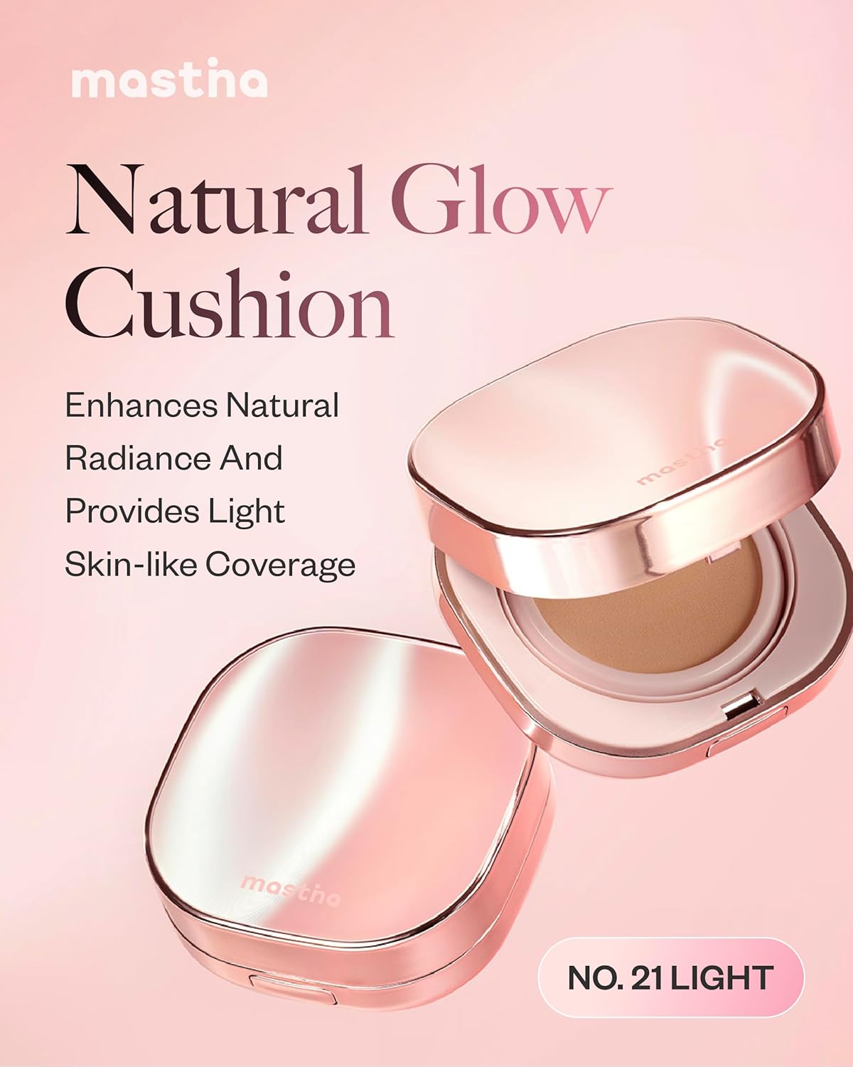 Mastina Natural Glow Cushion with Mastic Gum, 21 Color, 15g - Lightweight Foundation for Radiant and Hydrated Skin, Smooth Finish with No Greasy Shine
