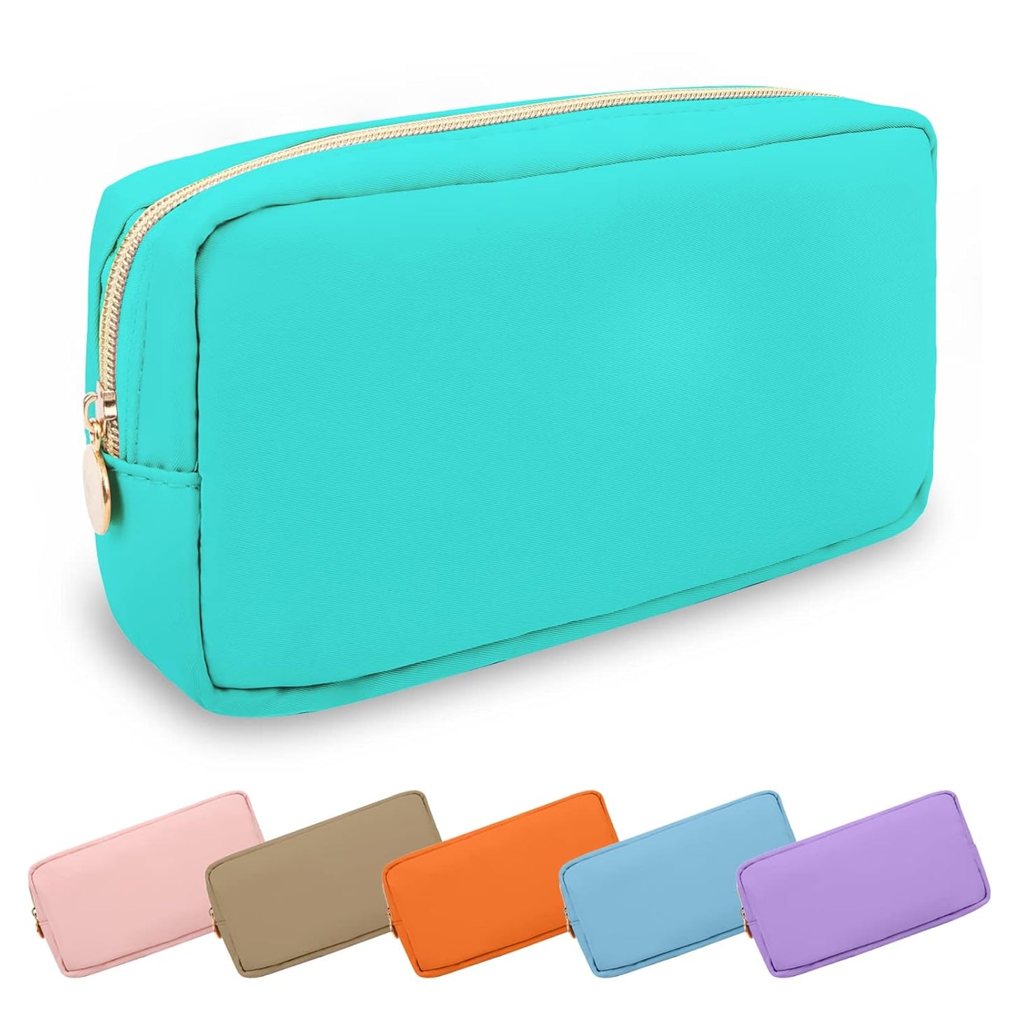 Small Makeup Pouch for Purse, Nylon Travel Toiletry Storage Pouch Cute Preppy Cosmetic Bag for Women Girls, Waterproof Makeup Organizer Skincare Bag Purse with Zipper (Small-Cotton Candy)
