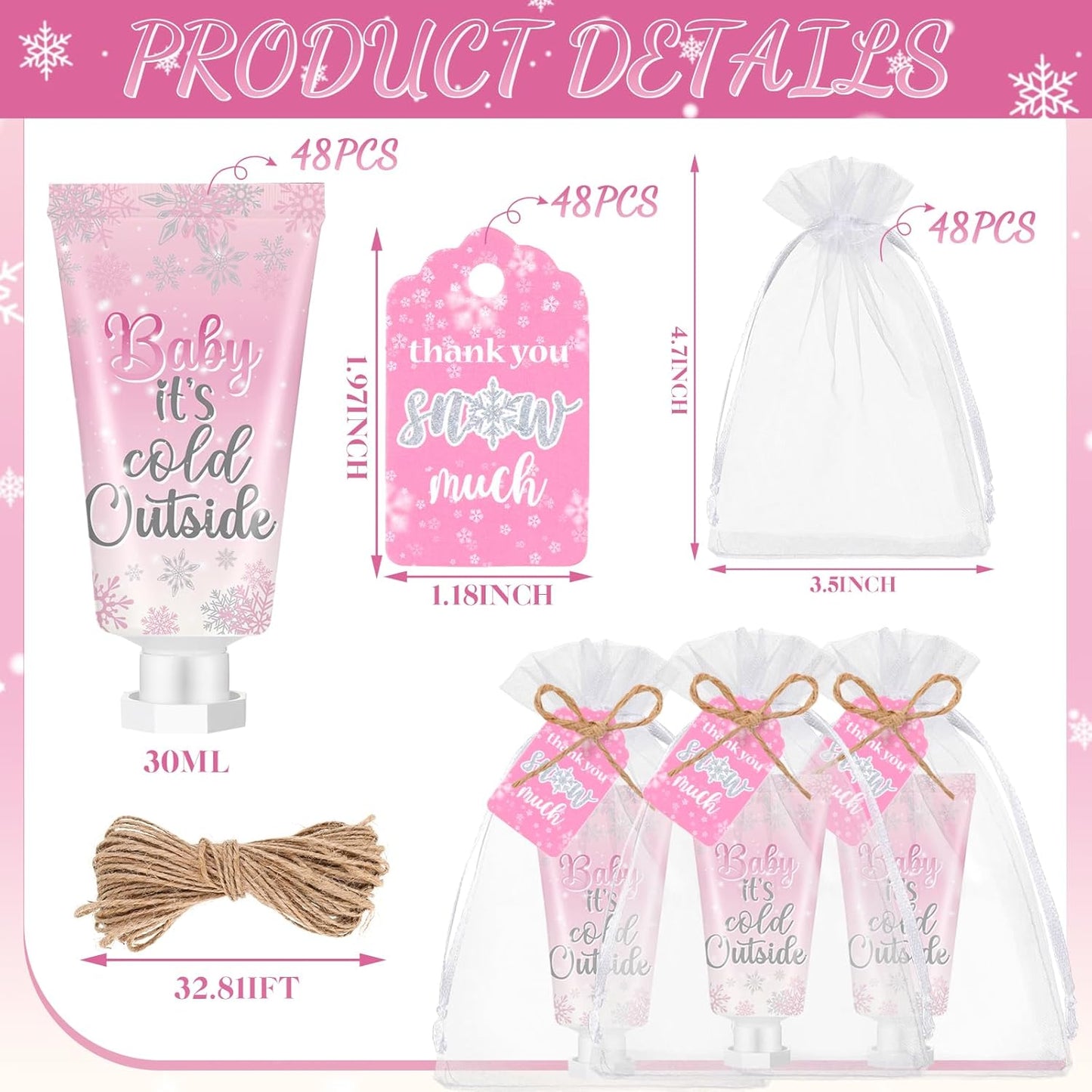 48 Sets Baby Shower Hand Cream Baby Shower Party Favors for Guests Christmas Hand Cream Gift Bulk Travel Size Lotion Set for Wedding Christmas(Cold Outside)