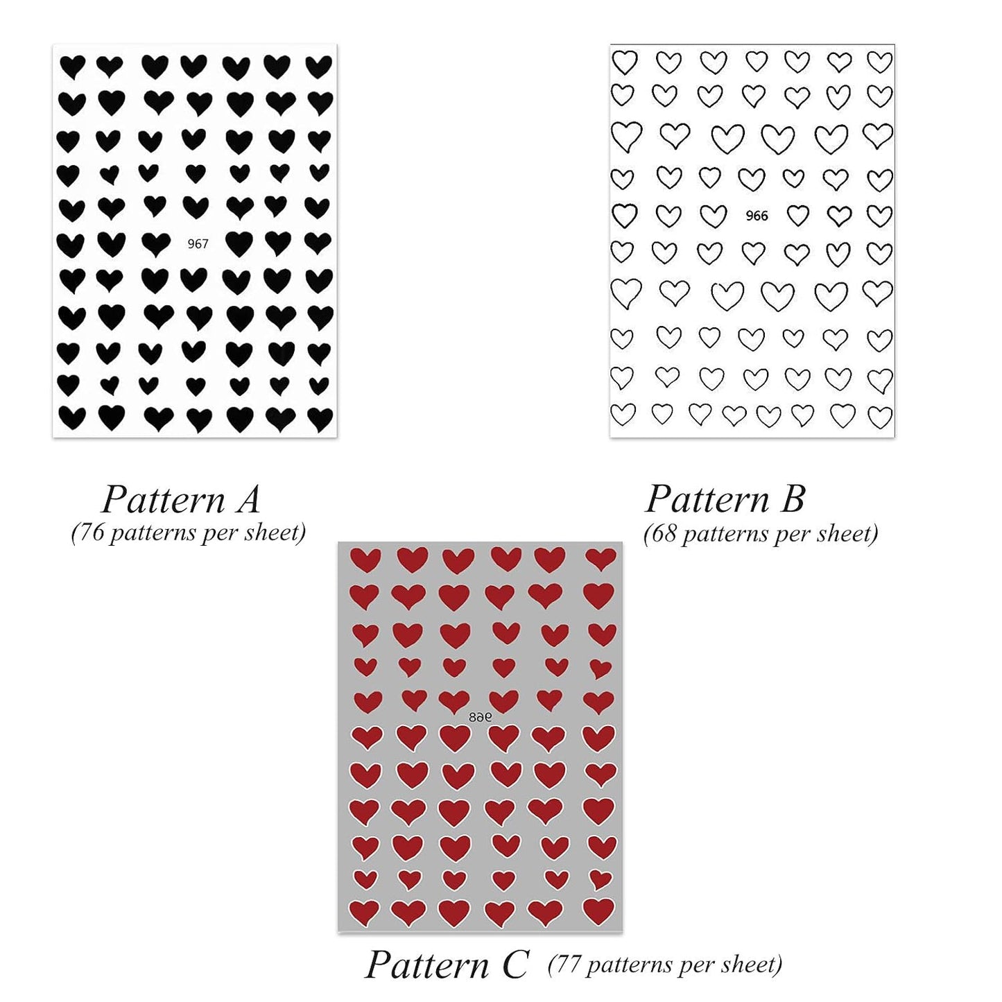 15 Large Sheets Hearts Nail Stickers for Women Girls Kids - 3D Self Adhesive Heart Nail Decals for Natural Fingernails and Acrylic Nails Heart Nail Decor for Nail Art Design DIY Nail Decoration
