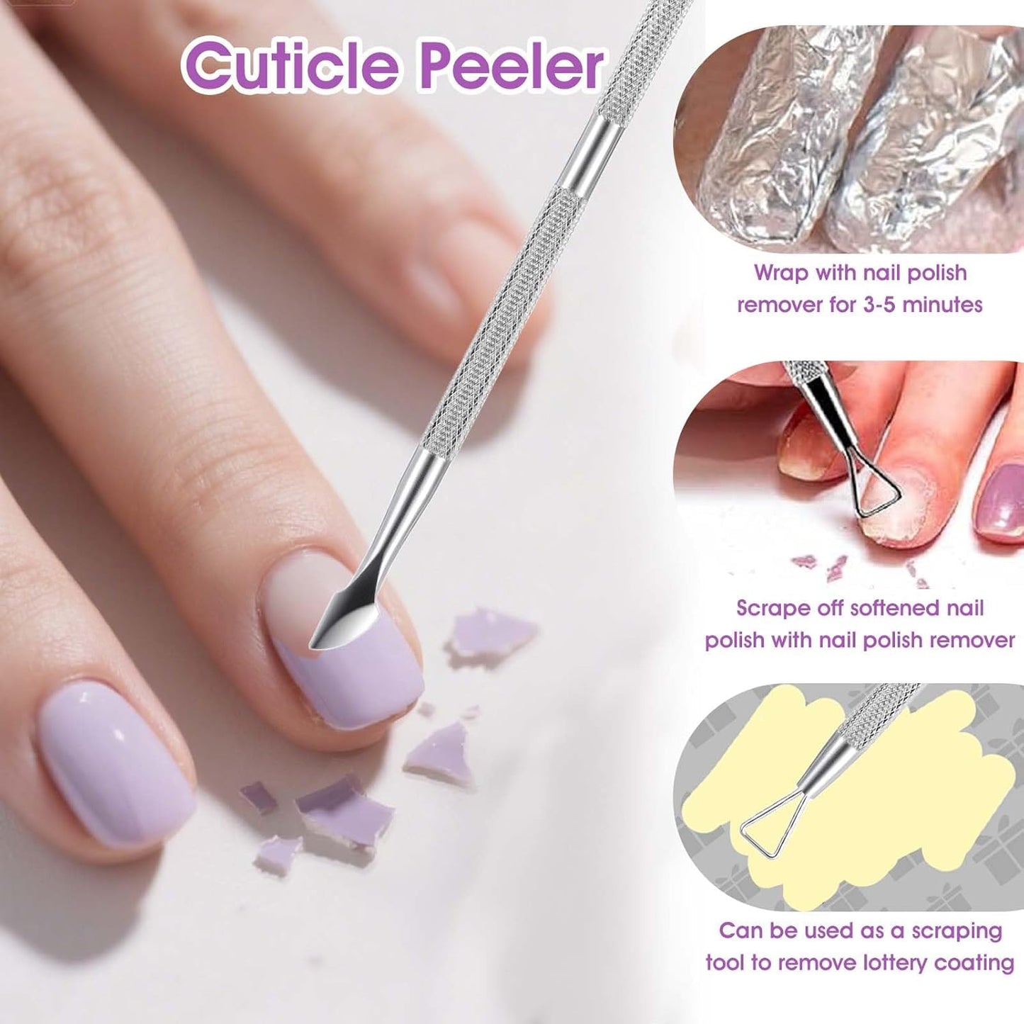 9Pcs Cuticle Pusher Cutter Double Ended Cuticle Pusher Trimmer Stainless Triangle Nail Scraper Pedicure Manicure Tool Professional Nail Care Tool For Girl Fingernail Toenail Gel Removal Polish