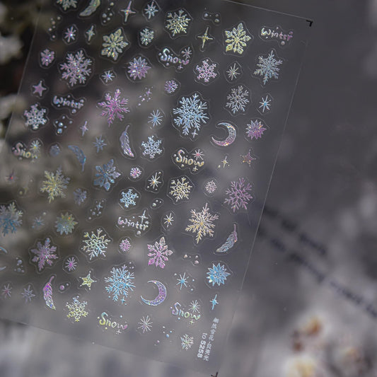 Colorful Snowflake Nail Sticker 3D Embossed Self-Adhesive Nail Decals Christmas Nail Art Sticker Winter Nail Supplies Design for Women Manicure Decorations Accessories