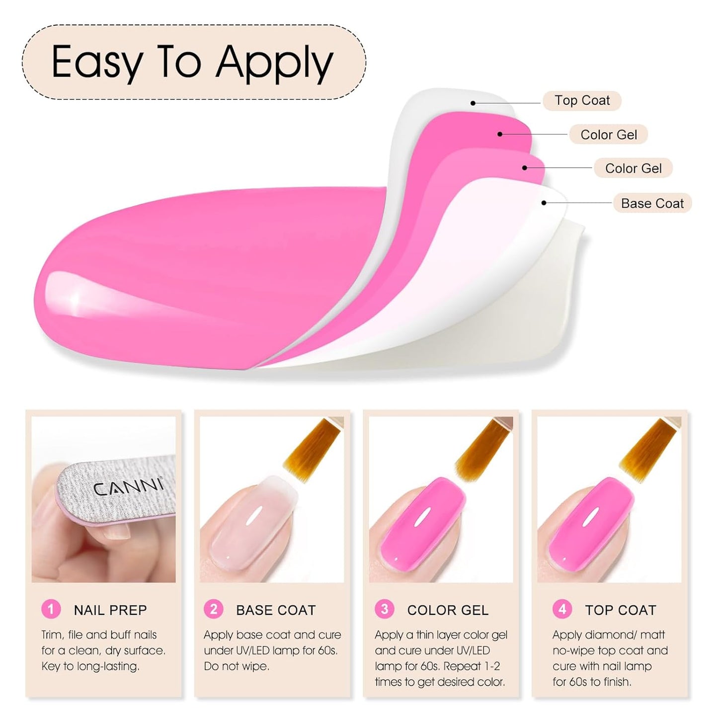 CANNI Hot Pink Gel Nail Polish – 9ml Soak Off UV LED, Long Lasting High Gloss for DIY & Salon Use For Women