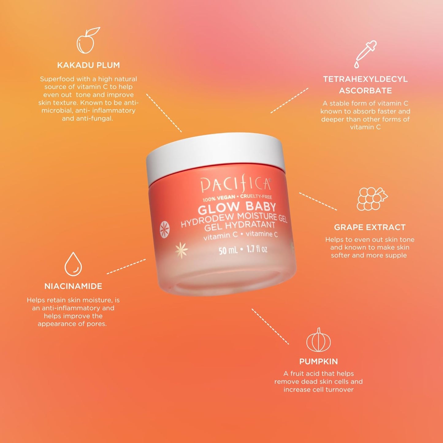 Pacifica Glow Baby Hydrodew Gel Moisturizer – Vitamin C & Niacinamide Dewy Face Gel for Glowing Skin, Lightweight Oil-Free Daily Moisturizer for Brightening & Hydration, Vegan & Clean Beauty Formula