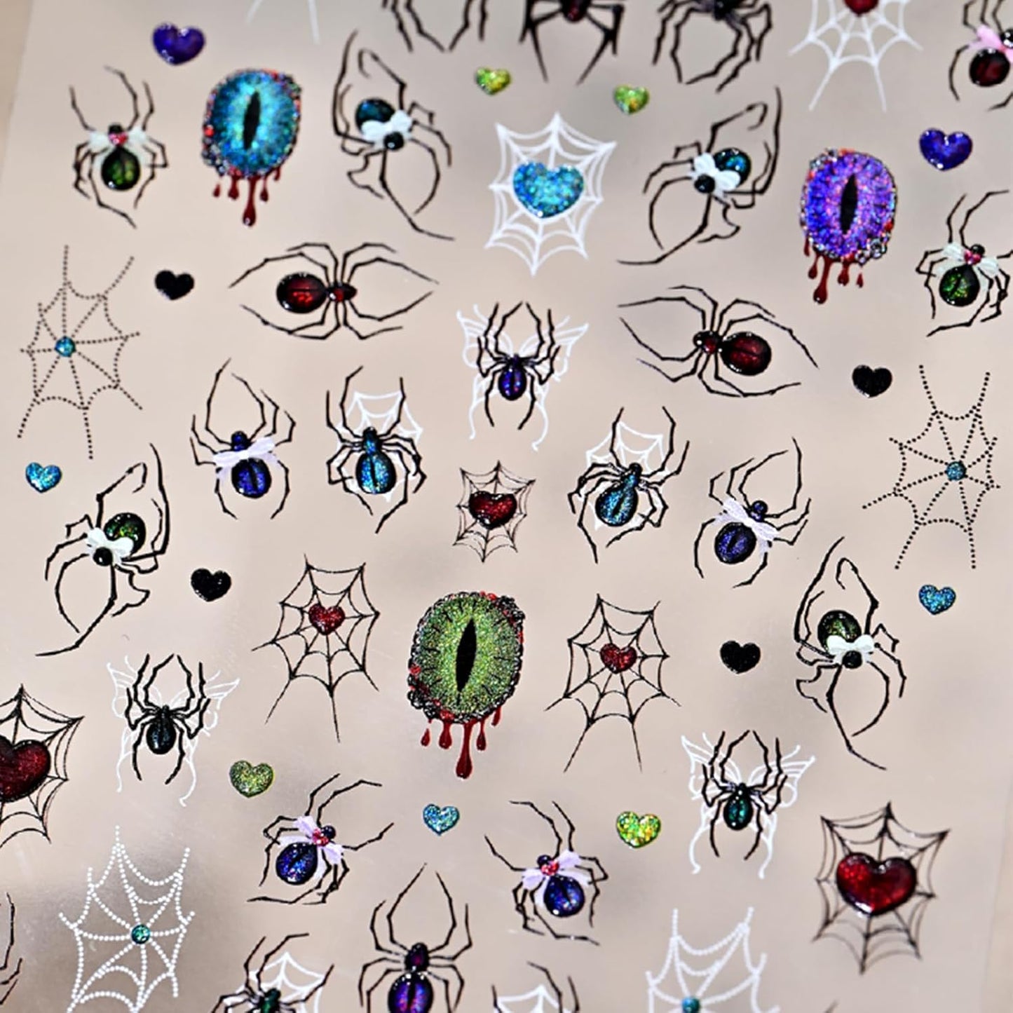 5D Embossed Spider Nail Art Stickers Halloween Nail Stickers Sparkling Eyes Spider Web Nail Decals Gothic Design Manicure Decoration for Women Girls Holiday Nail Supplies 1 Sheets