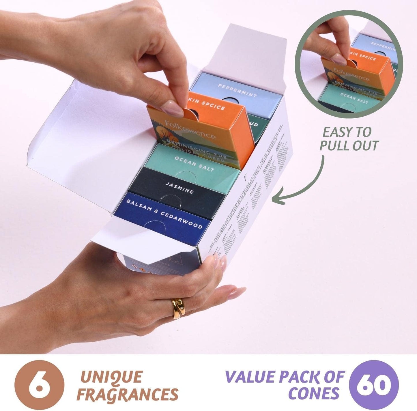 Folkulture Backflow Incense Cones for Waterfall | Set of 6 Waterfall Incense Cones Scented for Gifts | Balsam Cedarwood, Jasmine, Oud, Pumpkin Spice | Peppermint Inscents-Cones for Home