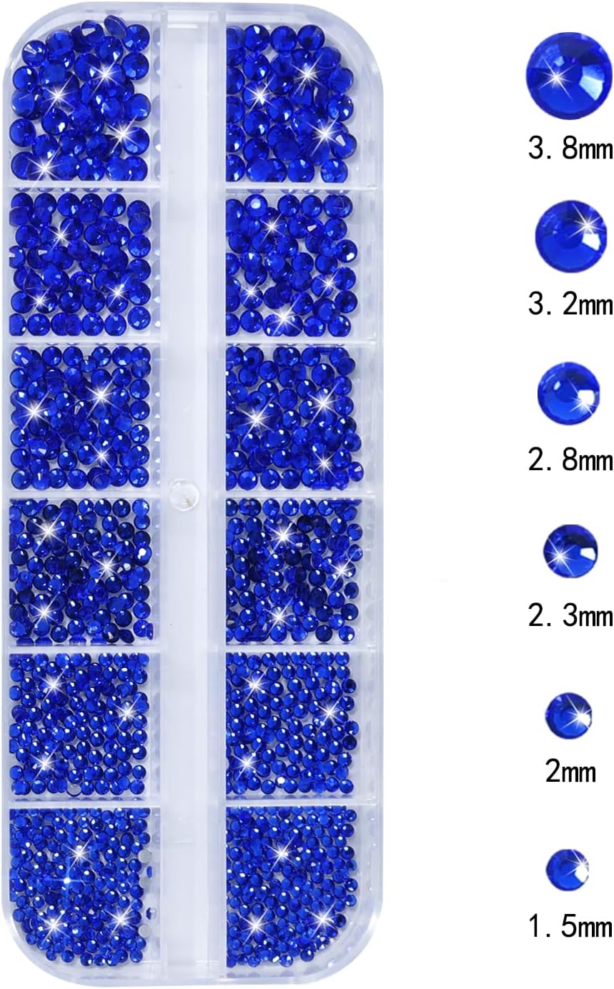 Nail Rhinestones - 3D Multi Shape Size, Flat Back, Crystals Manicure Rhinestones Charms, Blue Nail Gems, with Kit, for Nail Art, Bedazzling Acrylic Nails, DIY Decor