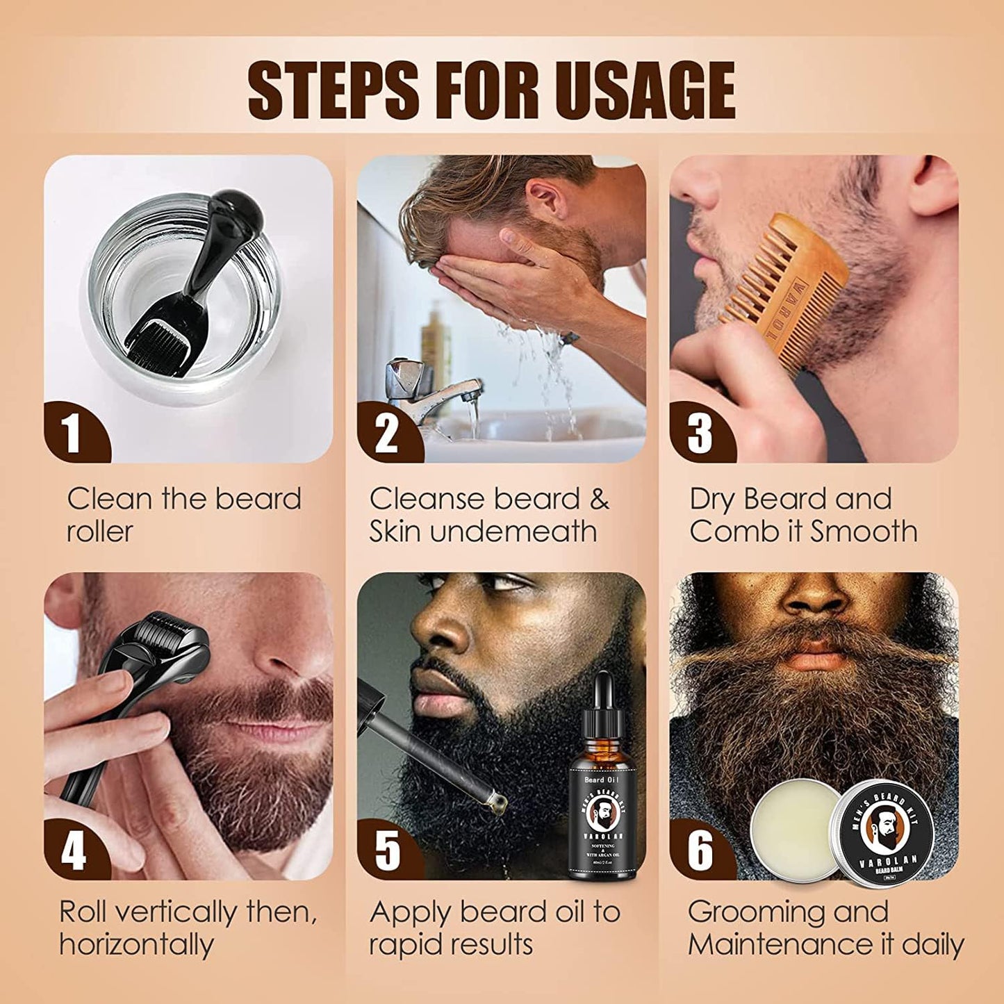 Beard Growth and Grooming Kit - Growth Oil (2Oz), Balm, Comb, E-book, Storage Bag, Mustache Mens Gift Set for Him