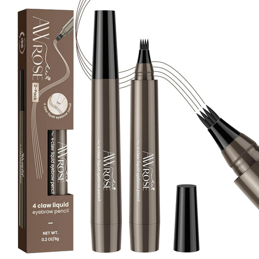 AWROSE Eyebrow Pencil, 2 Pack 3D Waterproof Microblading Eyebrow Pen 4 Fork Tip Tattoo Pencil, Precise Natural Magic Eye Brow Pen with Hair Like Strokes, 4 Points Multi-Used Eye Brow Pencils for Women