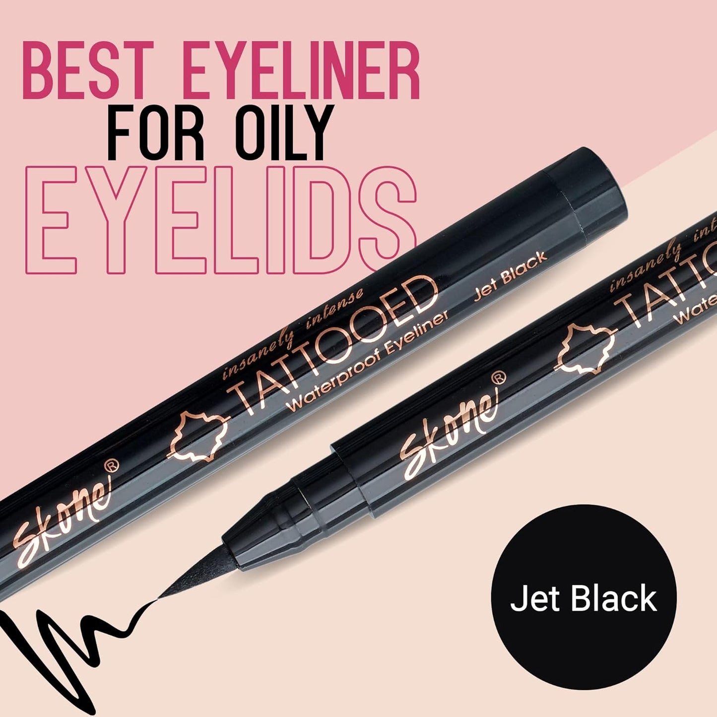 Skone Waterproof Liquid Eyeliner - Long Lasting & Smudge Proof - Insanely Intense Tattooed Eyeliner Pen with Felt Tip Applicator - Jet Black (0.07oz)