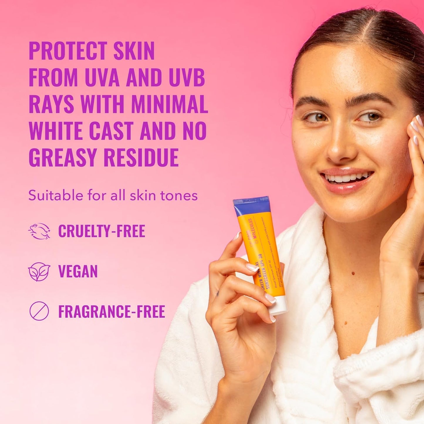 Good Molecules Sheer Mineral Sunscreen SPF 30 - Minimal White Cast Zinc Oxide Sunscreen For Face - Hydrating Hyaluronic Acid, UVA/UVB Protection, Reef-Safe