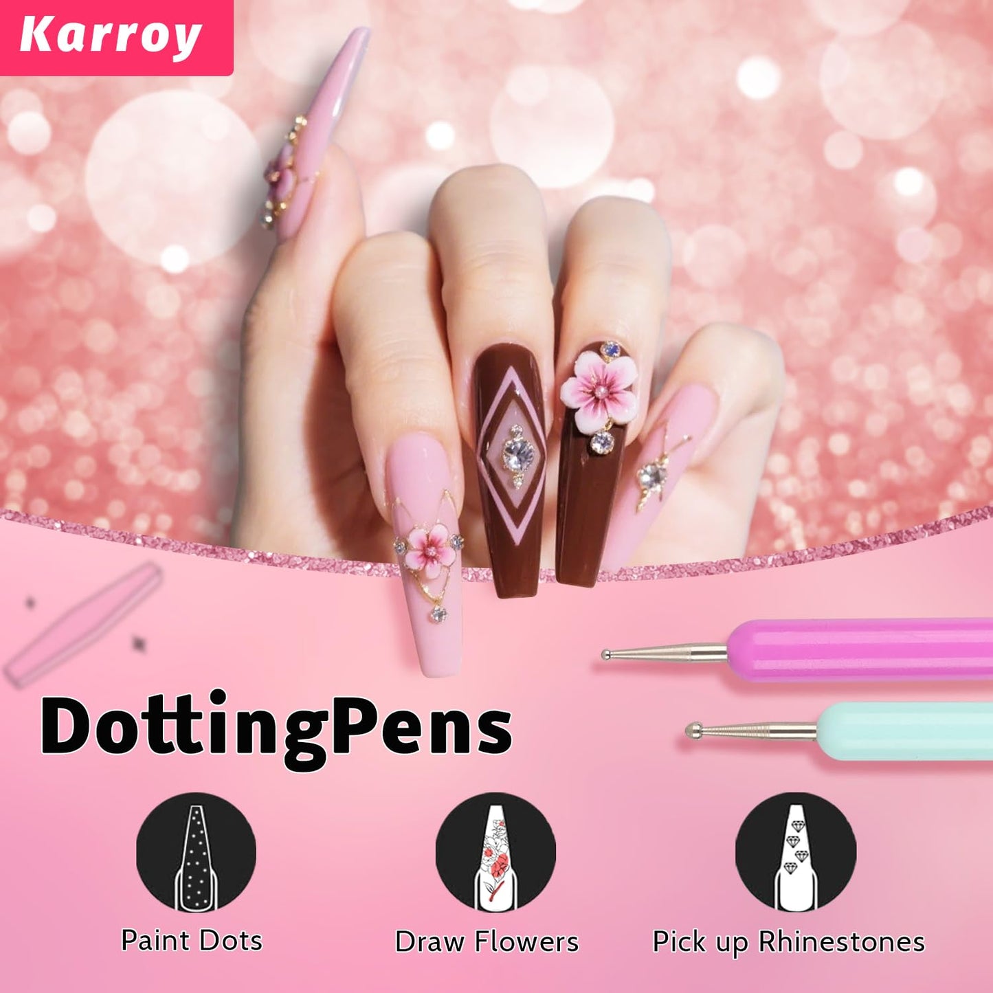 Nail Art Brushes Kit, Multifunctional Nail Brushes for Nail Art Nail Design Brush Gel Nail Brush for Nail Extension Nail Art Liner Brush Dotting Tools for DIY (6PCS Brushes)