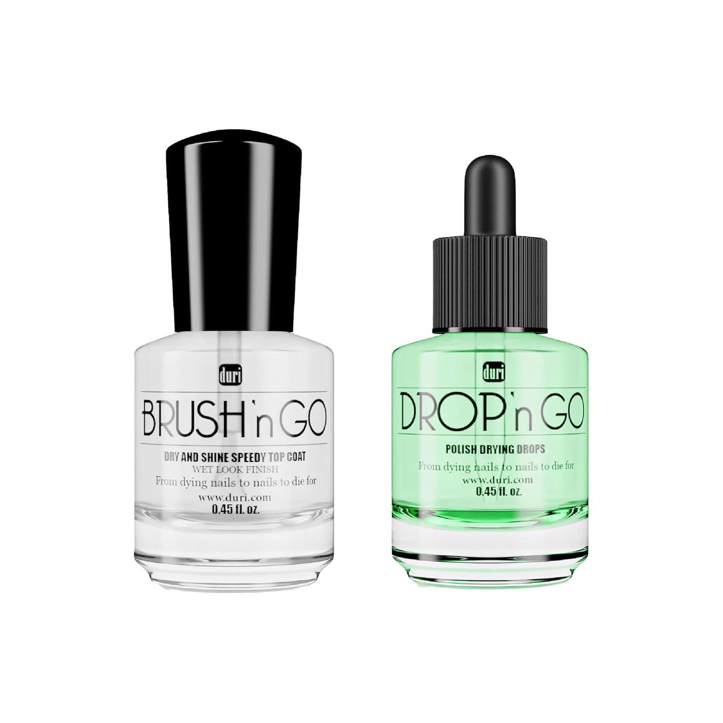 duri Brush’n Go Dry and Shine Speedy Top Coat and Drop'n Go Nail Polish Drying Drops - Fast Dry Top Coat Nail Polish Combo Pack