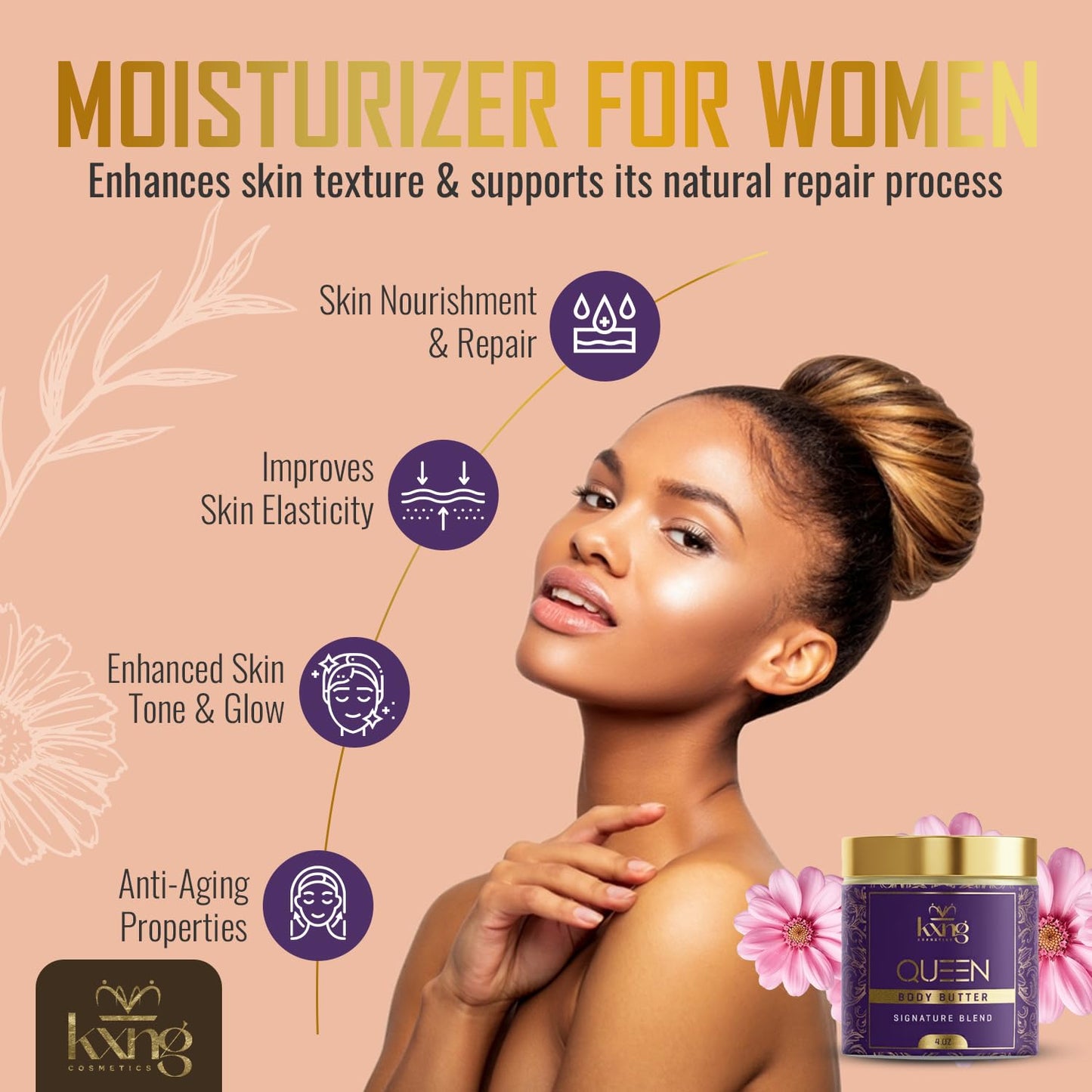 KXNG Cosmetics, Body Butter, Organic Skin Care for Men and Women, Body Moisturizer Lotions and Creams, Raw Shea Butter, Cocoa Butter, Mango, Coconut Oil, Hand, Foot, All Skin Types (Queen)