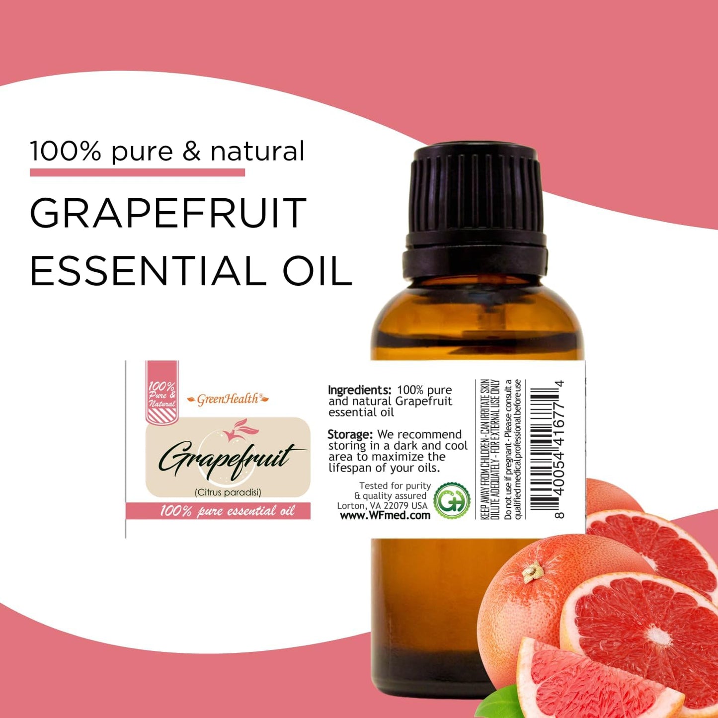 Grapefruit Essential Oil - 16 fl oz (473 ml) Amber Glass Bottle - 100% Pure Essential Oil - GreenHealth