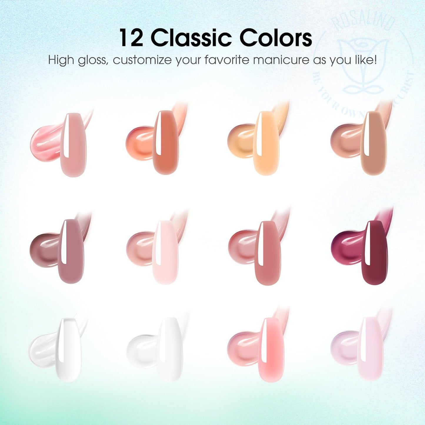 ROSALIND Pink Poly Nail Gel Kit -12 Colors + Nail Art Accessories Kit Poly Nails Gel Starter Kit with Slip Solution All Seasons Classic Colors Nails Extensions Set with Mini UV Lamp