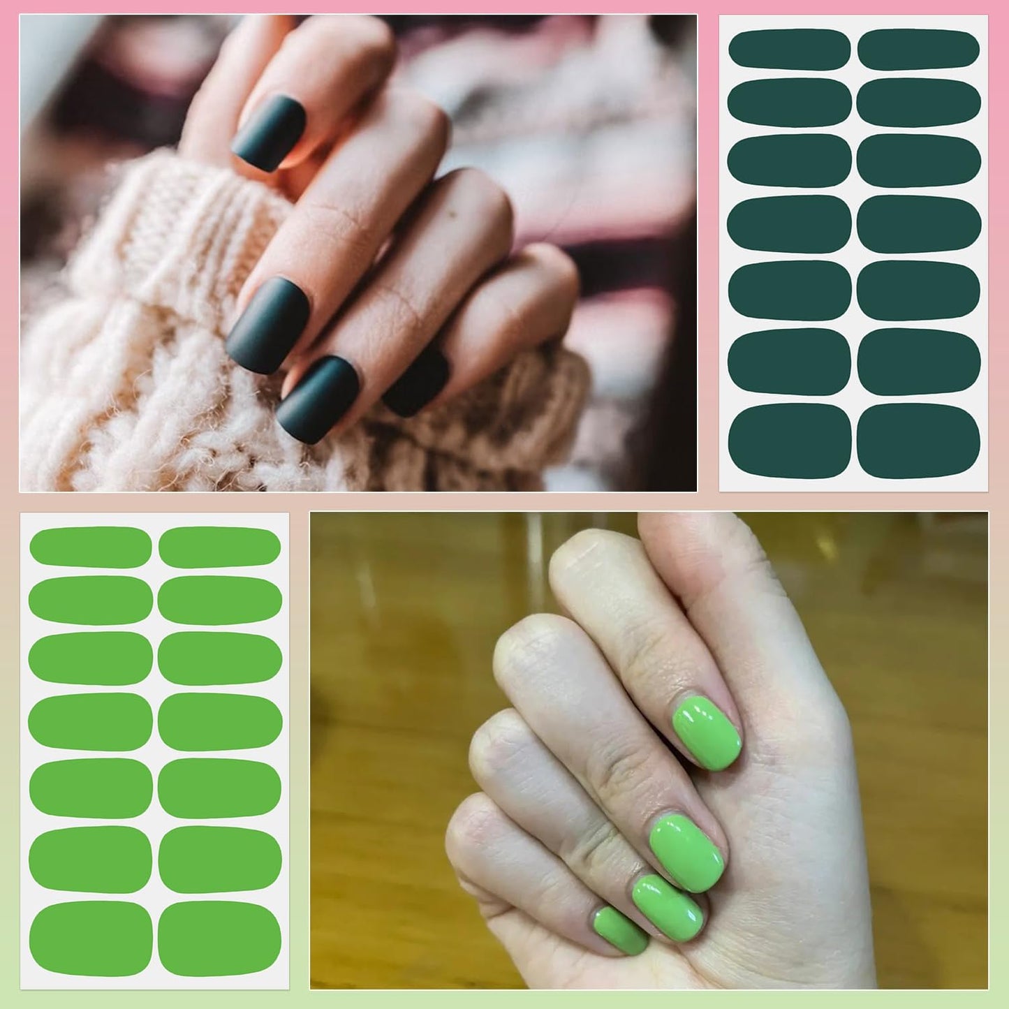 DANNEASY 16 Sheets Green Nail Wraps for Women Full Nail Polish Stickers Fresh Color Self Adhesive Nail Polish Strips Glitter Nail Strips Gel Fingernail Sticker Nails with File, Cuticle Stick