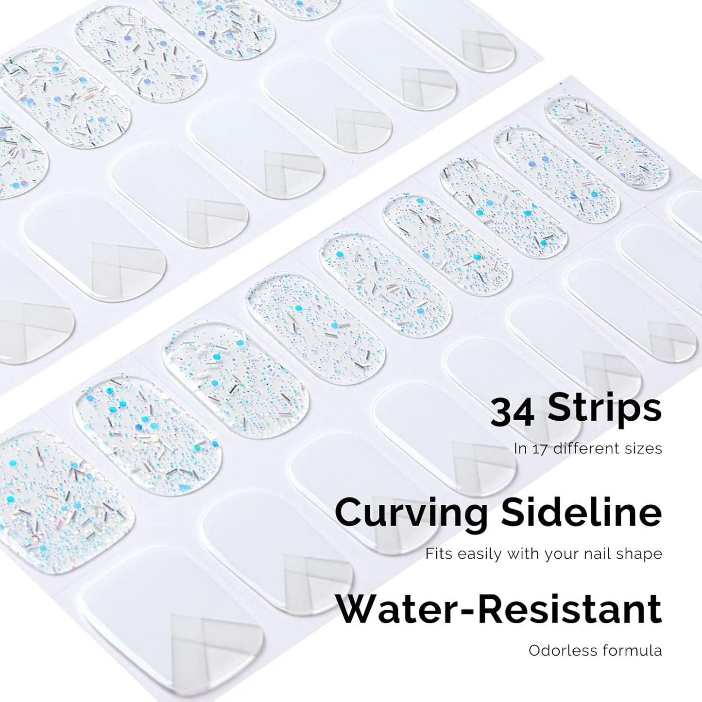 NAILOG Semi Cured Gel Nail Strips 34 pcs, Buy 2 Get 1 UV Lamp, Salon-Quality Gel Nail Stickers, Semicured Nail Wraps with Soft Gel Finish | Quartz