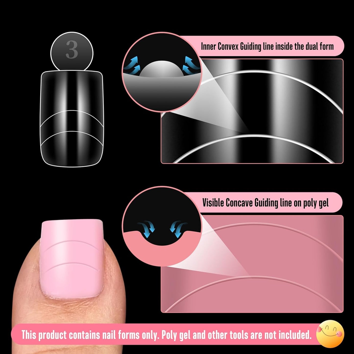 Upgrade Toe Dual Nail Forms for Poly Gel with Inner French Tips Auxiliary Line for Toenail Extension, Square Soft Gel Nail Extension, Full Cover Molds for Pedicure DIY x 15 Sizes 270 pcs