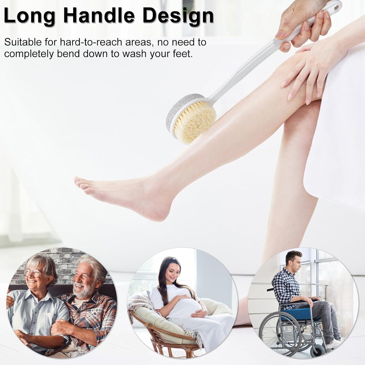 Pumice Stone for Feet with Long Handle (Double-Faced Curved Handle,White, Count, 3.0)