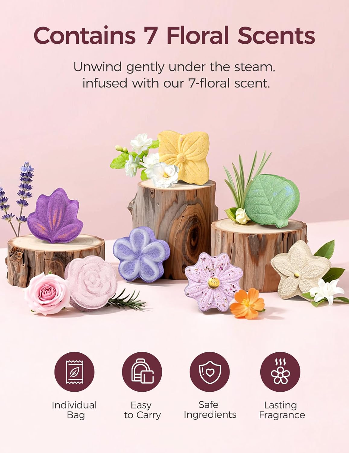 Momcozy Shower Steamers 14 Pack-7 Unique Shapes & Floral Scents, Long Lasting Fragrance, Gentle Formula, Perfect Travel & Gift Idea for Home Spa Relaxation