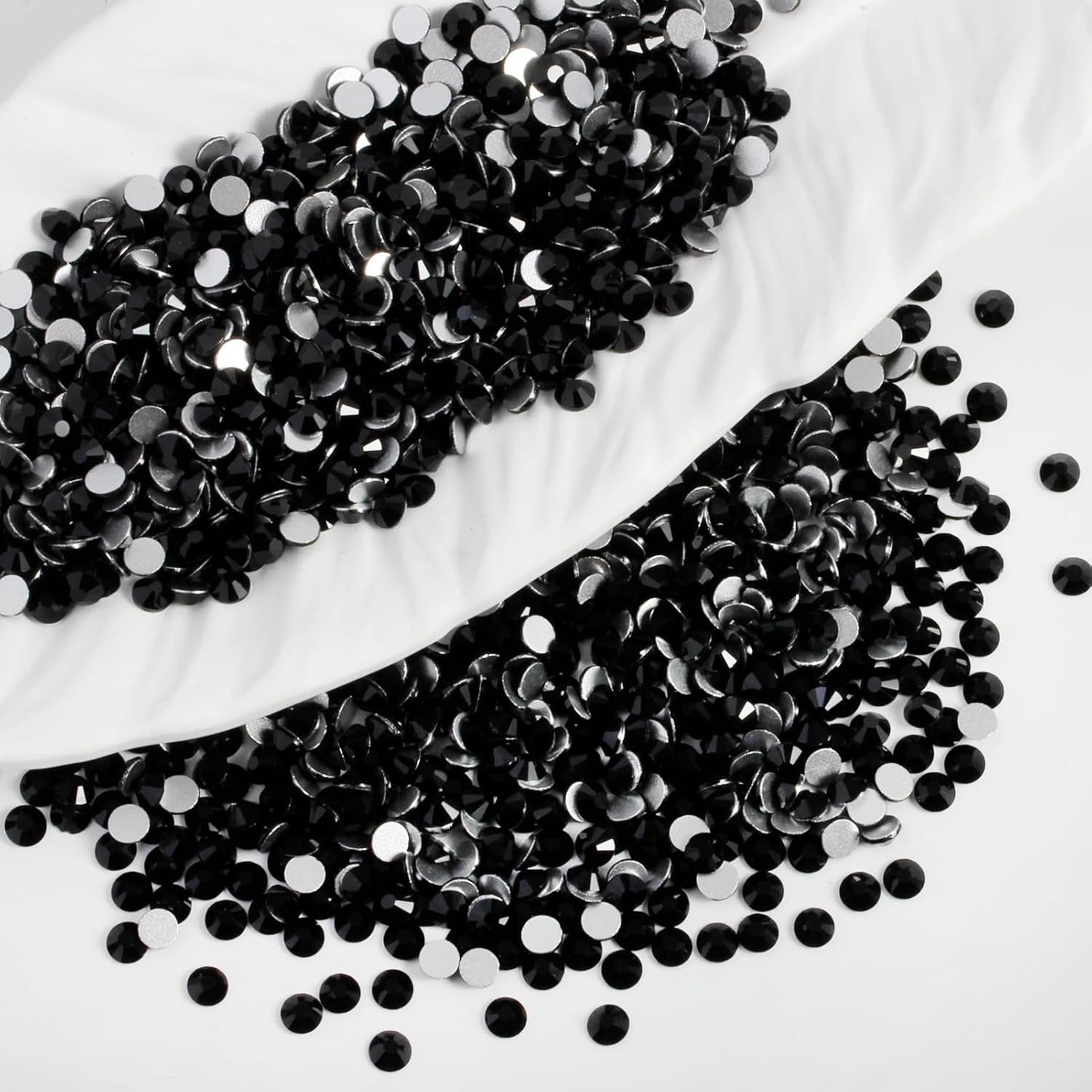 3000PCS SS8 Flatback Rhinestones | 12-Facet Diamond-Cut Glass Gems for Nail Art, Clothing, DIY Crafts |Glue-On Decoration Stones with Silver Backing(Jet Black)