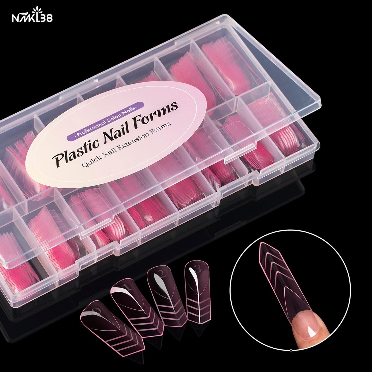 NMKL38 150PCS Dual Nail Forms 15 Sizes Extension Poly Nail Gel Full Cover Nail Molds With Scale