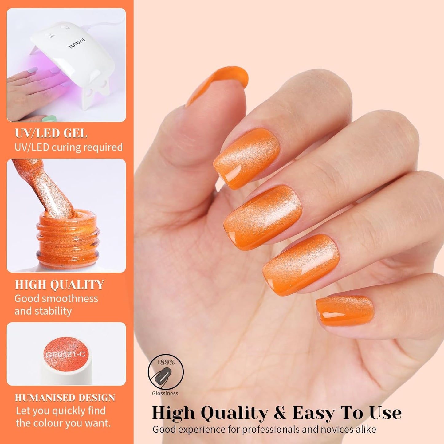 Orange Cat Eye Gel Nail Polish - Perfect for DIY at Home & Ideal Gift for Nail Art Lovers!