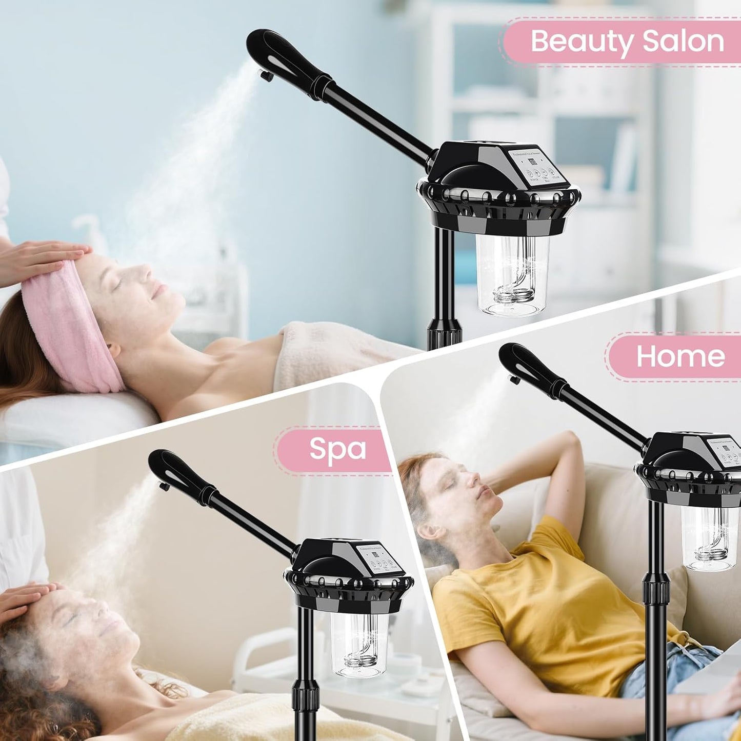 Professional Facial Steamer, Facial Steamer on Wheels with More Steam, Adjustable Height and Angle, Face Steamer for Deep Cleansing and Hydration, Estheticians Steamer for Beauty, Spa and Home Use