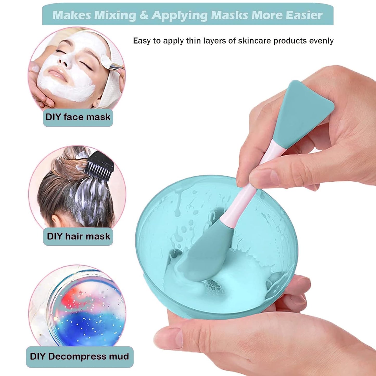 Mask Applicator Silicone Face Brush Face Mud Cream,Clay Mask,DIY,Modeling Mask Brushes DIY Mud Mixing Spatula Double-end Handheld Scoop Skin Care Make up Foundation Gel Cosmetic Tools