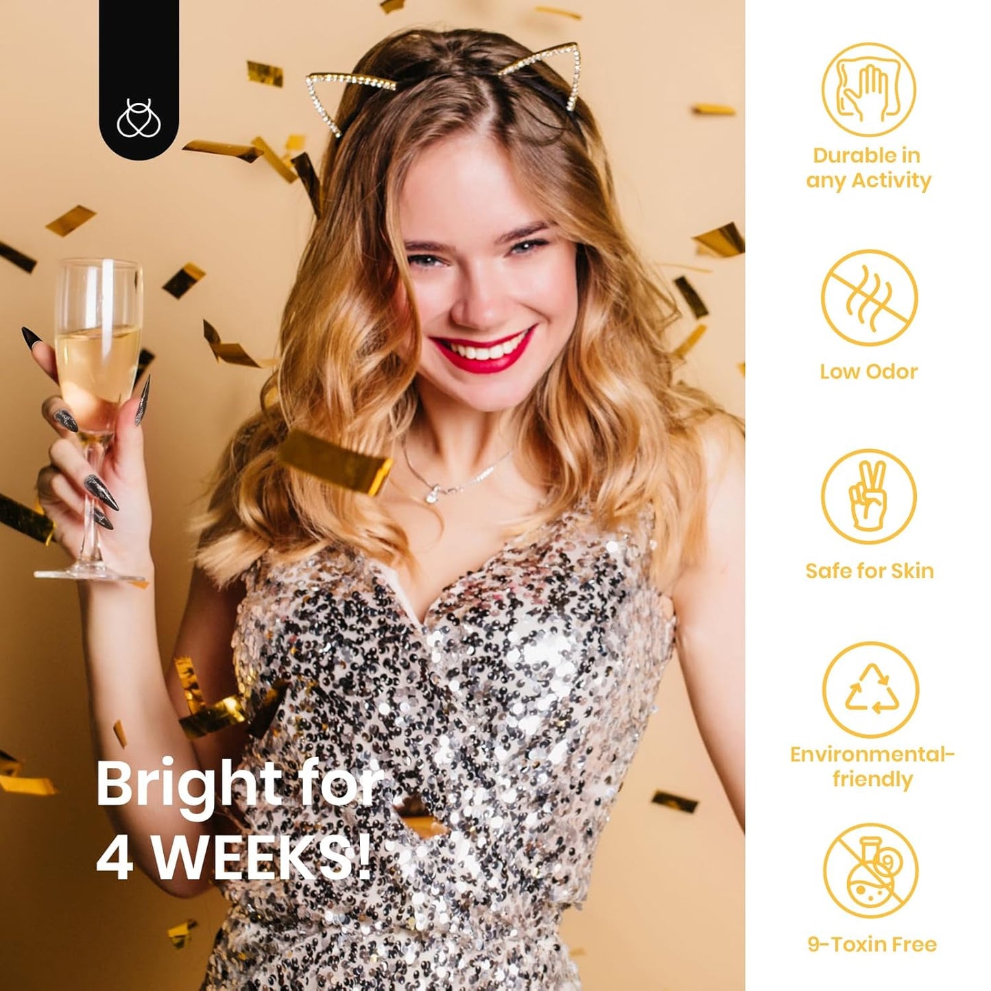 beetles Nail Art Liner Gel Polish Set, 4 Pcs Neutral Classic Glitter Reflective Colors Swirl Manicure Design Shiny Gold Silver Black White Decoration Holiday Party Gifts for Women Girls