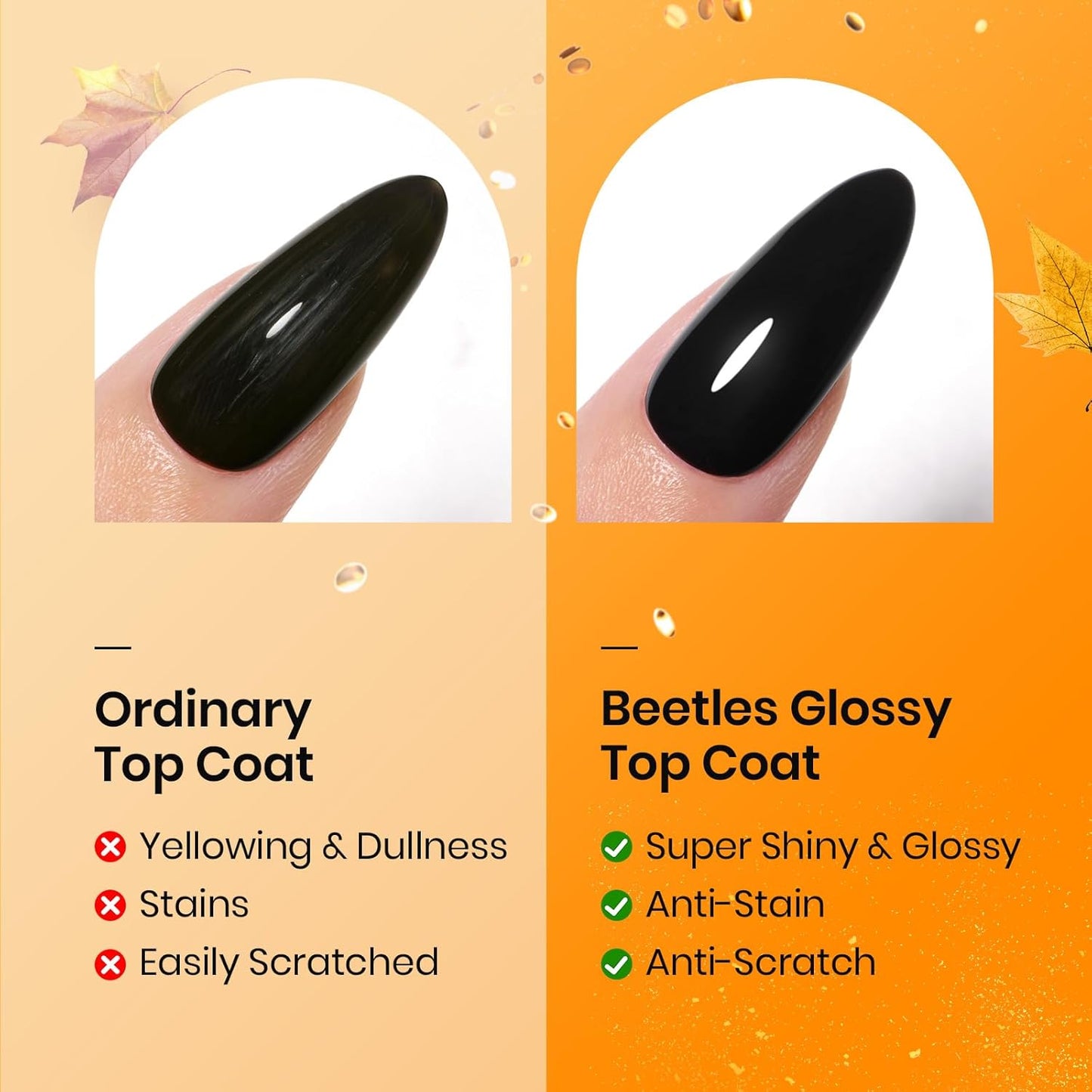 Beetles 2Pcs 15ml Base and Top Coat Set - Upgrade No Wipe Extra Glossy Gel Top Coat Finish for Gel Nail Polish, Soak Off UV/LED Lamp Needed, Essentials for Long-Lasting Manicure Halloween Kit