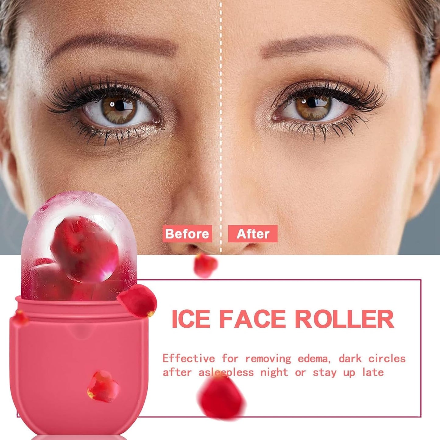 KOGITI Ice Mold for Face，Ice Roller for Face & Eye, Beauty Facial Ice Rollers Ice Holder Mold Face Puffiness Relief Massage Skin Care Tools, Ice Facial Cube (New-Pink)