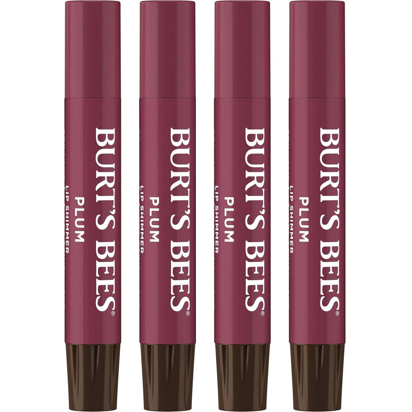 Burt's Bees Shimmer Lip Tint Set, Tinted Lip Balm Stick, Moisturizing for All Day Hydration with Natural Origin Glowy Pigmented Finish & Buildable Color, Plum (4-Pack)