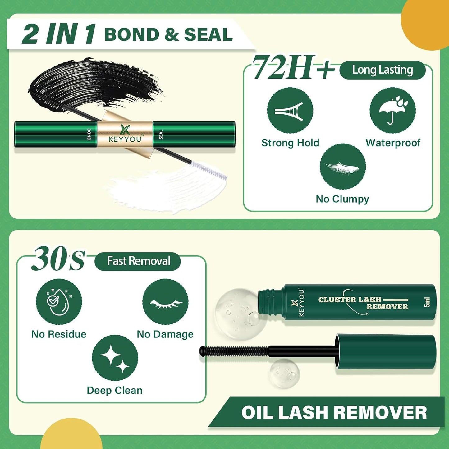 DIY Lash Extension Kit KEYYOU 144pcs Lash Clusters Eyelash Extension Kit with Mascara Brush Bond and Seal Lash Remover Lash Applicators Lash Brush for DIY Lash Extensions (Y12 Kit)