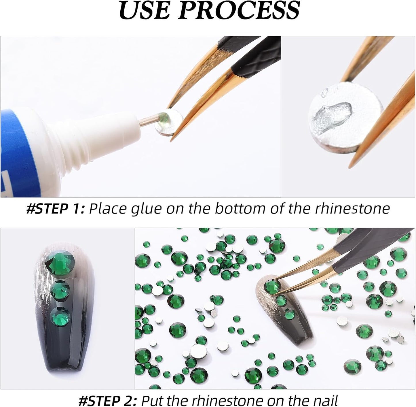 Malachite Green Flatback Rhinestones, Glass Rhinestones for Nail Art and Craft, Glue Fix, Loose Crystal Gemstones(Green, SS6, 1440pcs, 1.9-2.0mm)