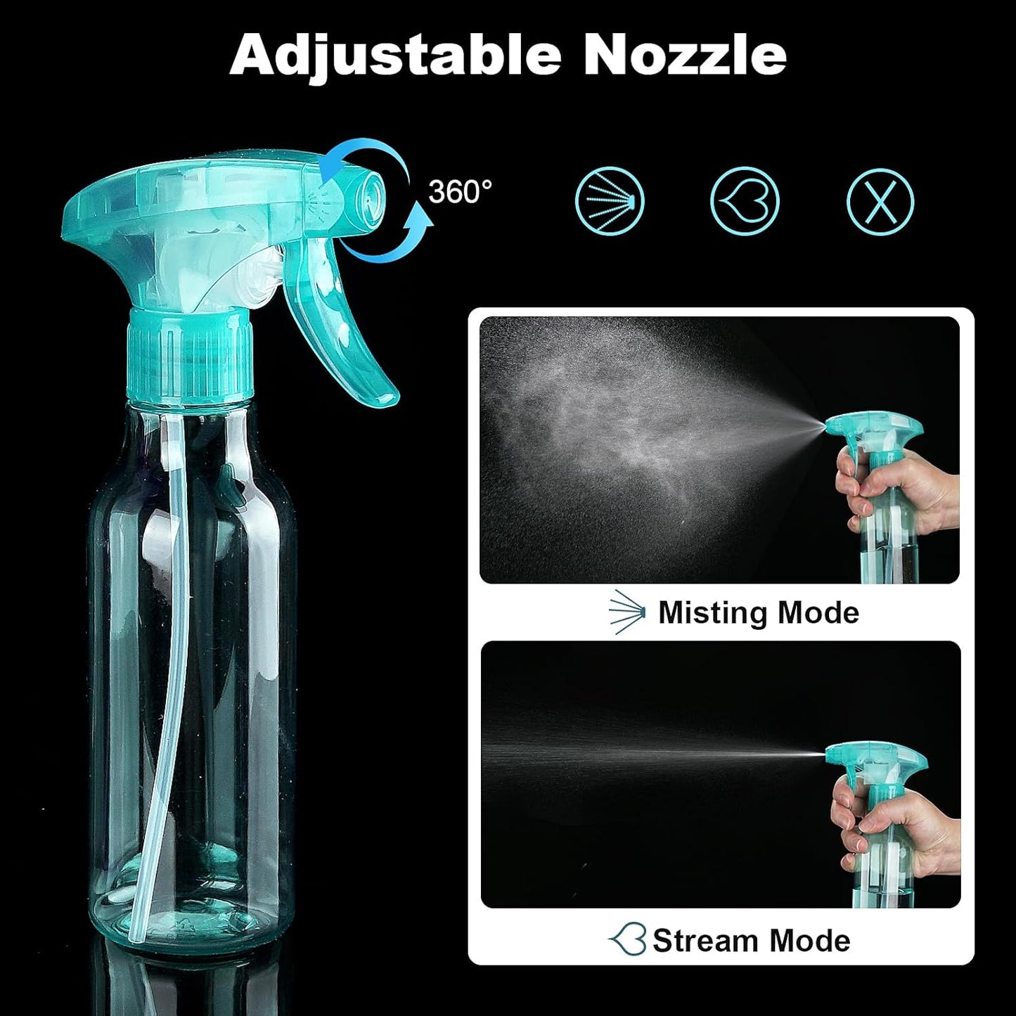 Cosywell 3 Pack Plastic Spray Bottles 8.8oz/260ml Empty Spray Bottle for Cleaning Mist/Stream Heavy Duty Water Spraying Bottle for Cooking Solutions Essential Oils Hair Care(Green Pink Purple)