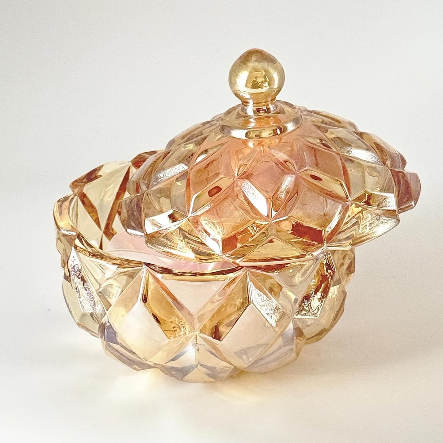 Body Powder Puff and Container - Glass Dusting Powder Container with 2 Soft Puffs Vintage Powder Puff Case for Women & Girls (3.94x3.94x4.53 H in) - GRB012-Amber