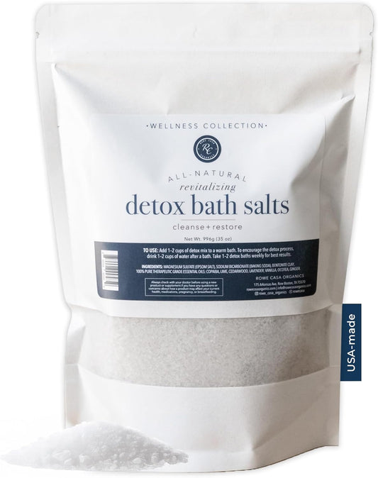Rowe Casa Organics Detox Bath Salts with Health Boosting Magnesium and Bentonite Clay – Natural Bath Soak for Body Cleanse, Restore, and Relaxation, 35 Oz