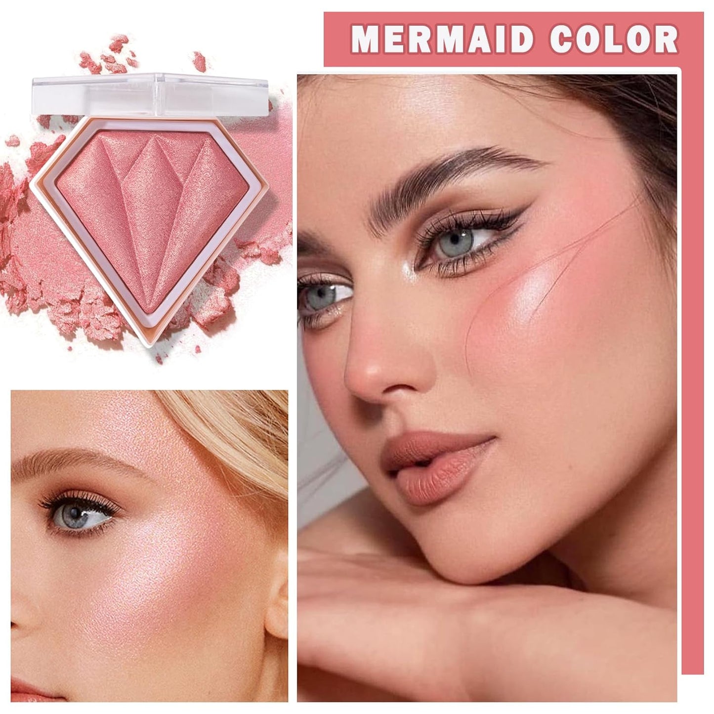 Face Glitter Highlighter Makeup Palette Shimmer Contour Powder Waterproof Long-Lasting,Brightens Face Complexion Contour Illuminator Highlighters Blush Powder Makeup Palette-05 Mermaid Color