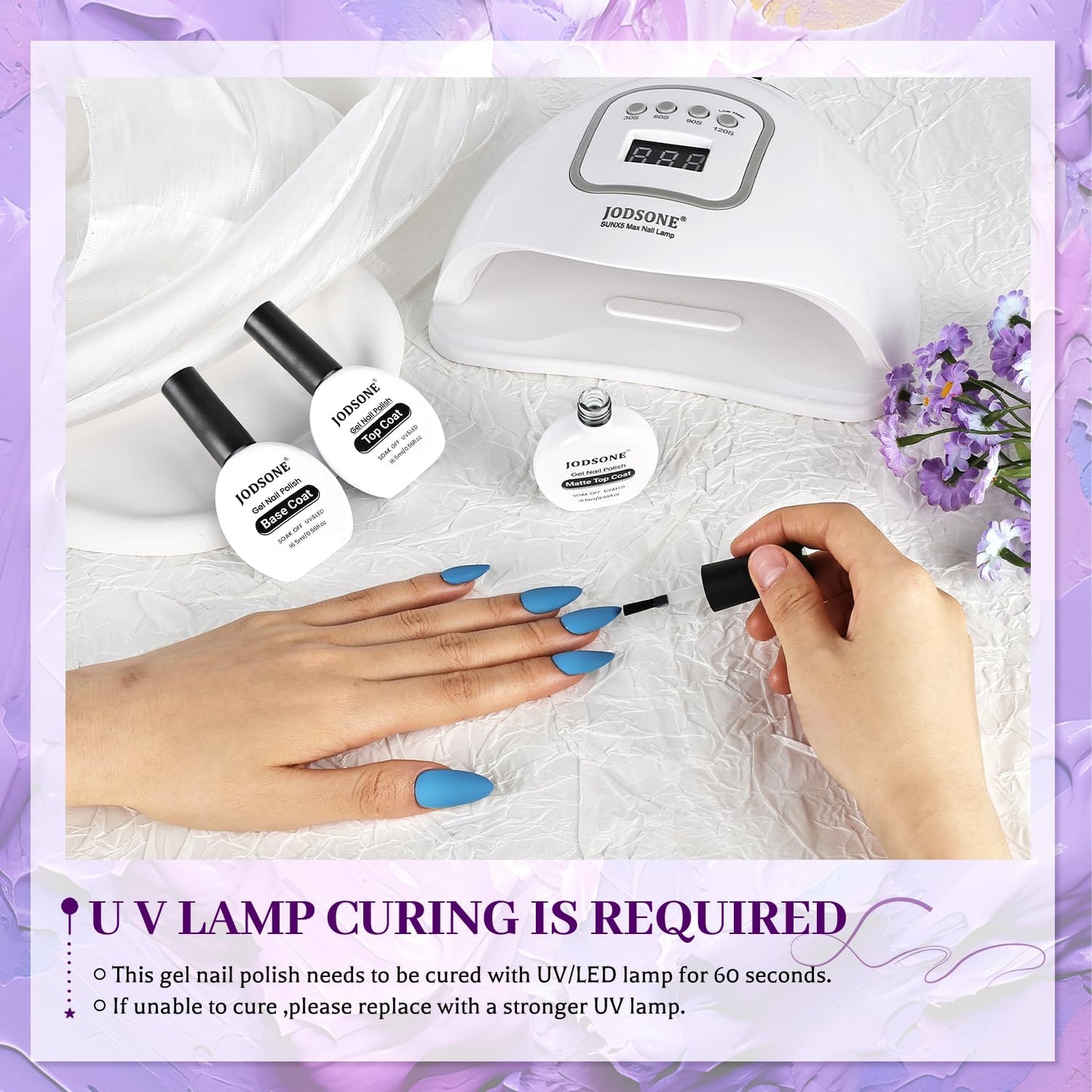 JODSONE 3Pcs Base Coat Glossy Top Coat Matte Top Coat for Long Lasting Shine and Velvety Finish 16.5ml Each Salon-Quality Nail Care Set