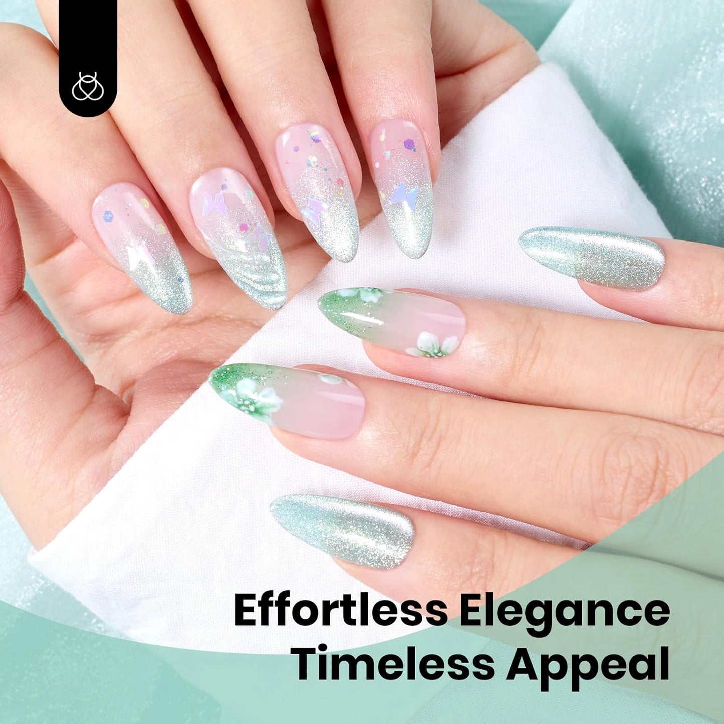 Beetles Green Cat Eye Gel Polish, 15ML Mint Green Cat Eye Glitter Gel Polish with Magnet Soak Off UV Shimmer Velvet Gel Mint Stardust Series French Nail Art Design Manicure Gifts for Women